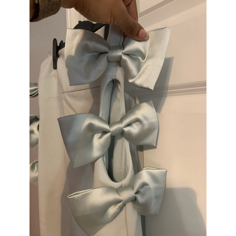 Bloggers Fave Zara Bow Dress, Size S Light Blue Green Sage - Picture 10 of 11